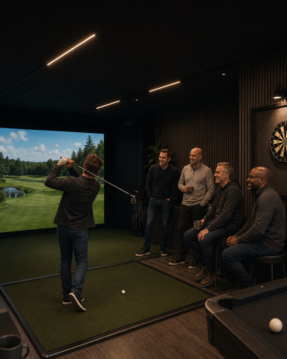 Inside The Wingman Club: members at the golf simulator bay